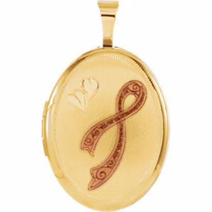 650230:102:P Gold Plated Sterling 19.2x15mm Oval Breast Cancer Awareness Locket