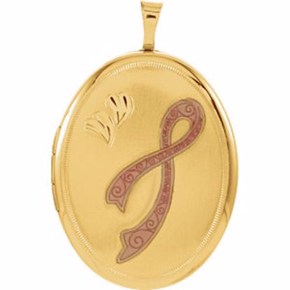 650230:104:P Gold Plated Sterling 26x20mm Oval Breast Cancer Awareness Locket