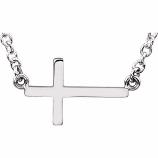 R45323:1007:P 14kt White Sideways Cross 16" Necklace with 2" extenstion