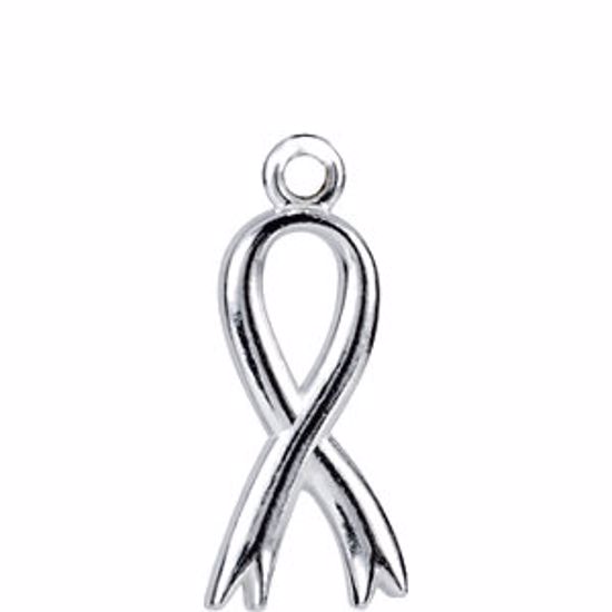 R45322:10030:P Sterling Silver Breast Cancer Awareness Ribbon Charm with Jump Ring