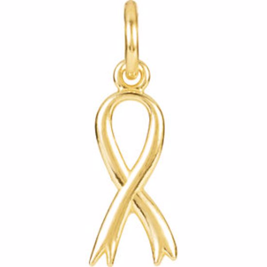 R45322:10020:P 14kt Yellow Breast Cancer Awareness Ribbon Charm with Jump Ring