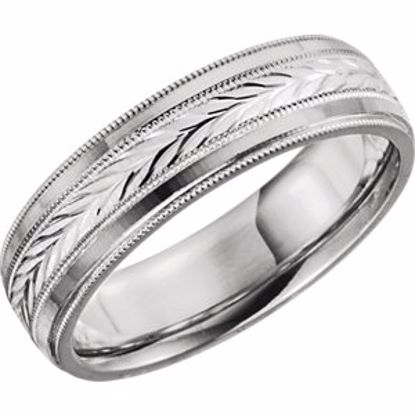 5712:100:P 14kt White 6mm Leaf Design milgrain Comfort Fit Band Size 12.50