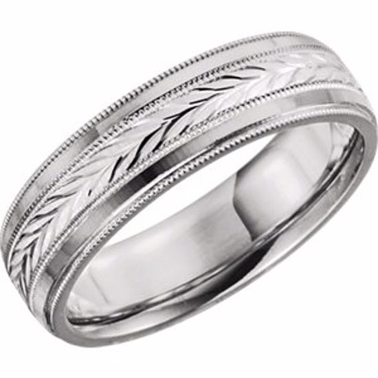 5712:100:P 14kt White 6mm Leaf Design milgrain Comfort Fit Band Size 12.50