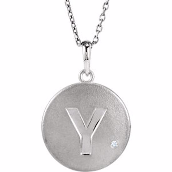 85545:60024:P Sterling Silver .005 CTW Diamond Letter "Y" Initial Disc 18" Necklace