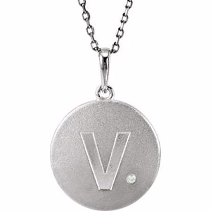 85545:60021:P Sterling Silver .005 CTW Diamond Letter "V" Initial Disc 18" Necklace