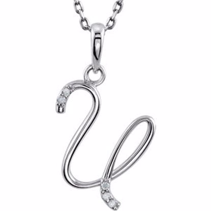 85557:60020:P Sterling Silver .03 CTW Diamond Letter "U" Script Initial 18" Necklace