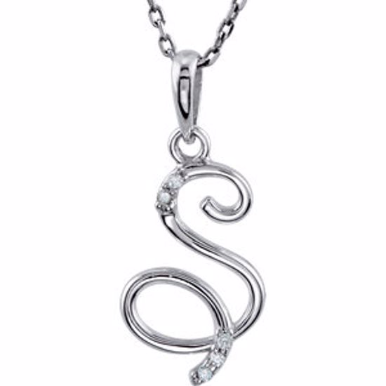 85557:60018:P Sterling Silver .03 CTW Diamond Letter "S" Script Initial 18" Necklace