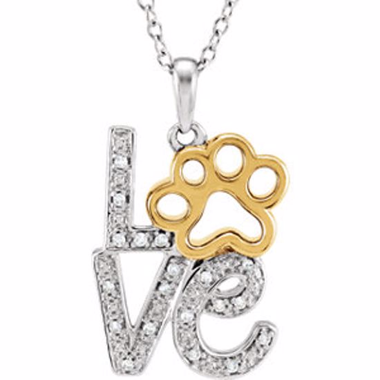 650299:600:P Sterling Silver .05 CTW Diamond Love Animal Paw Print 18" Necklace