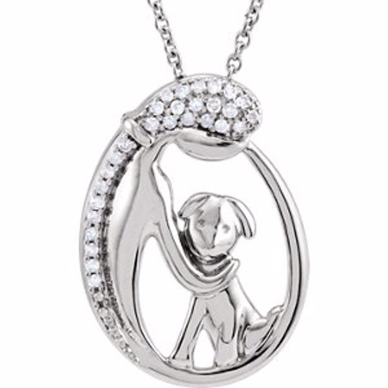 650304:600:P Sterling Silver 1/10 CTW Diamond Silhouette of Lady & Puppy 18" Necklace 