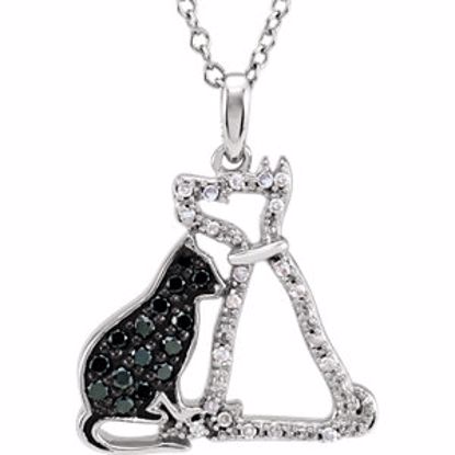 650308:600:P Sterling Silver 1/4 CTW Black & White Diamond Cat & Dog Silhouette 18" Necklace