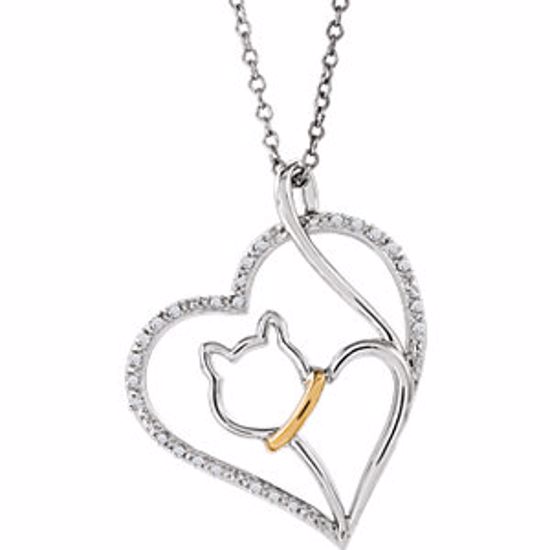 650309:600:P Sterling Silver & 10kt Yellow 1/10 CTW Diamond Cat Heart 18" Necklace