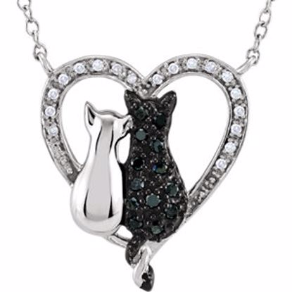 650312:600:P Sterling Silver 1/5 CTW Black & White Diamond Cats Heart 18" Necklace