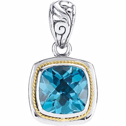 650258:60001:P Sterling Silver & 18kt Yellow 10mm Genuine Swiss Blue Topaz Pendant