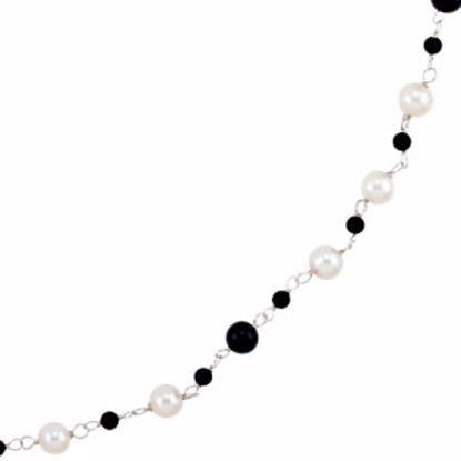 650649:601:P 36" Freshwater Cultured Pearl & Onyx Beads Necklace