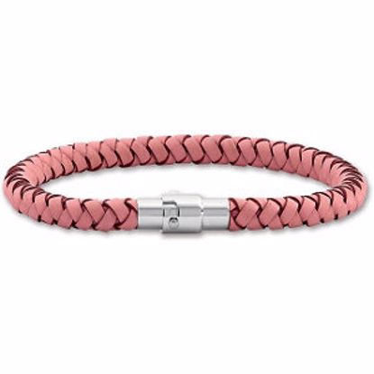 LEG044:311:P Pink 5.5mm Leather 8" Bracelet with Stainless Steel Clasp