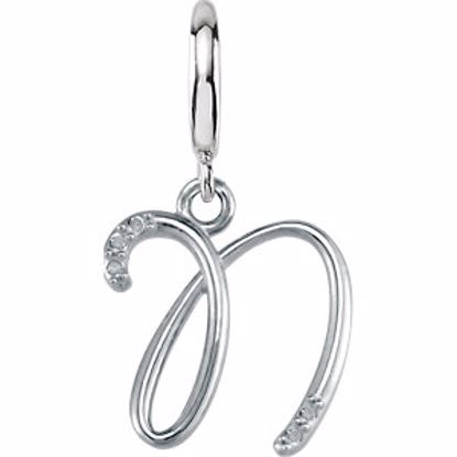 85556:60013:P Sterling Silver.03 CTW Diamond 1mm Script Initial Charm Letter N