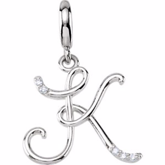 85556:60010:P Sterling Silver.03 CTW Diamond 1mm Script Initial Charm Letter L