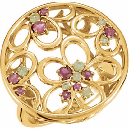 71594:60000:P 14kt Yellow Pink Tourmaline & Peridot Floral Ring Size 7