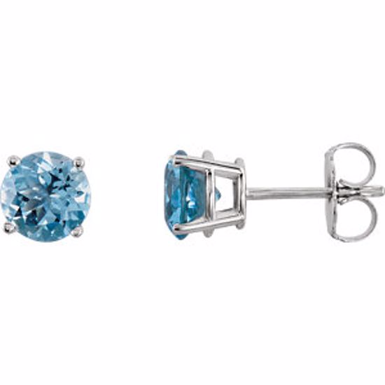 1874:70000:P 14kt White 6mm Round Aquamarine Earrings