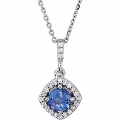 85306:70000:P 14kt White Tanzanite & 1/8 CTW Diamond Halo-Styled 18" Necklace