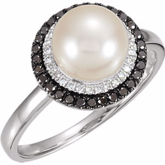 650689:60000:P 14kt White Freshwater Cultured Pearl with 1/4 CTW Black & White Diamond Ring