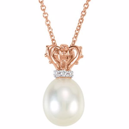 650699:600:P 14kt Rose .015 CTW Diamond and Freshwater Cultured Pearl 18" Crown Necklace