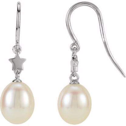 650702:101:P 14kt White Freshwater Cultured Pearl Star Dangle Earrings