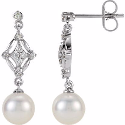 650703:101:P 14kt White 1/6 CTW Diamond and Freshwater Cultured Pearl Earrings