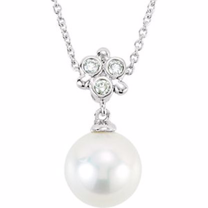 650706:101:P 14kt White .05 CTW Diamond and Freshwater Cultured Pearl 18" Necklace