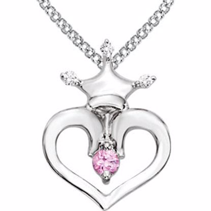 650758:103:P Sterling Silver Pink Sapphire & .02 CTW Diamond Crown Heart 14-16" Necklace