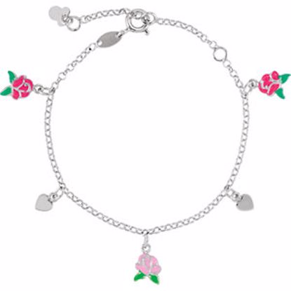 650760:106:P Sterling Silver Belle Enamel Roses & Hearts 5.5-7.5" Bracelet  