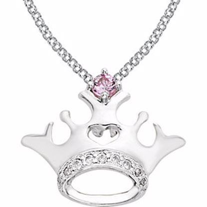 650762:101:P Sterling Silver Pink Sapphire & .04 CTW Diamond Crown 14-16" Necklace  