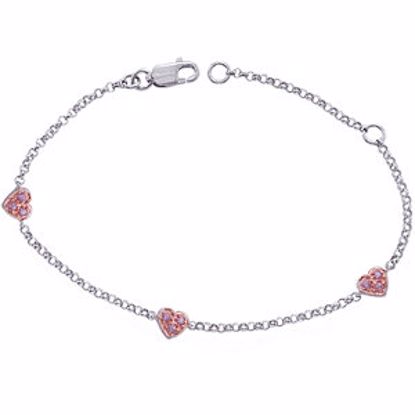 650768:107:P Sterling Silver Pink Sapphire Heart 5-6" Bracelet 