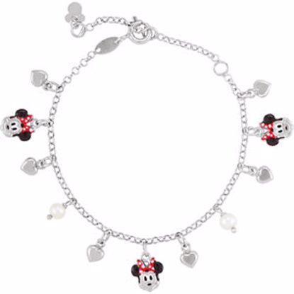 650812:600:P Sterling Silver Minnie Mouse with Enamel & Freshwater Cultured Pearl 5.5-6.9" Bracelet
