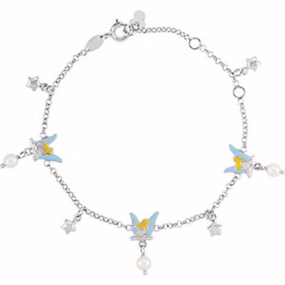 650813:600:P Sterling Silver Tinkerbell with Enamel & Freshwater Cultured Pearl 5.5-6.9" Bracelet
