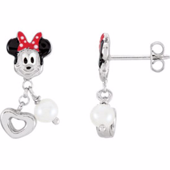 650815:600:P Sterling Silver Minnie Mouse with Enamel & Freshwater Cultured Pearl Earrings
