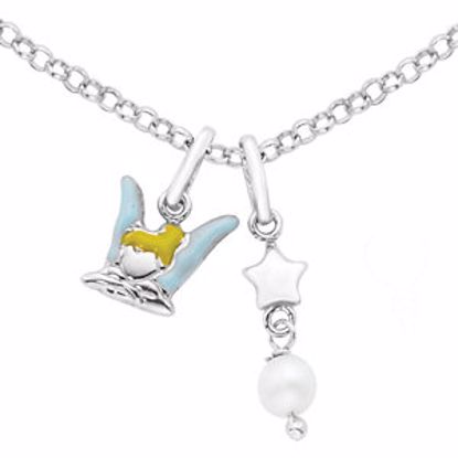 650819:600:P Sterling Silver Tinkerbell with Enamel & Freshwater Cultured Pearl 14-16" Necklace

