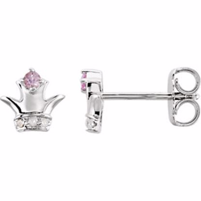 192023:101:P Sterling Silver Pink Sapphire & .025 CTW Diamond Crown Earrings