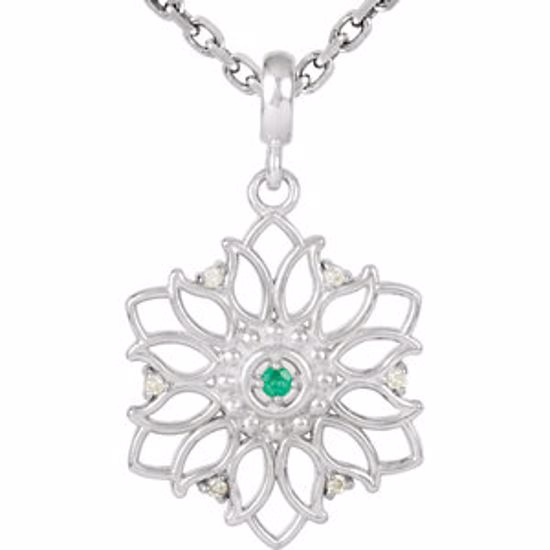 85607:70000:P Sterling Silver Emerald & .03 CTW Diamond 18" Necklace