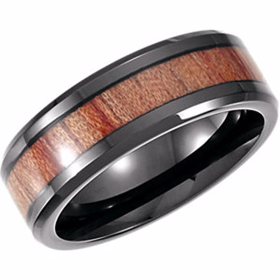 COR251:1095:P Cobalt 8mm Design Band with Rosewood Inlay Size 9.5