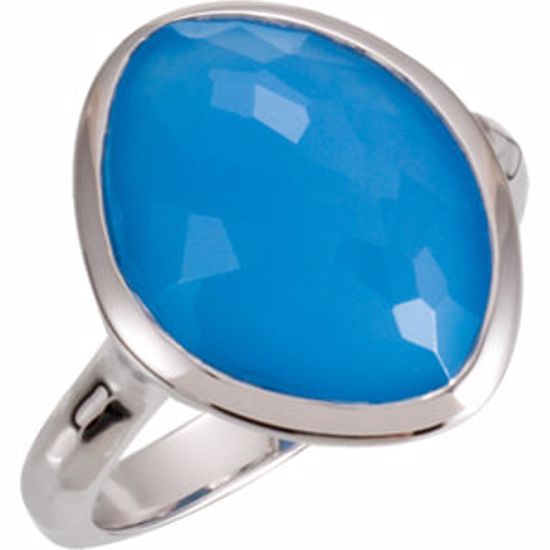 650867:116:P Sterling Silver 15x11x6mm Blue Chalcedony Ring Size 7 