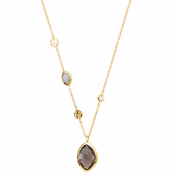 650869:102:P 18kt Yellow Vermeil  Smoky Quartz, Labradorite & Moonstone 18" Necklace