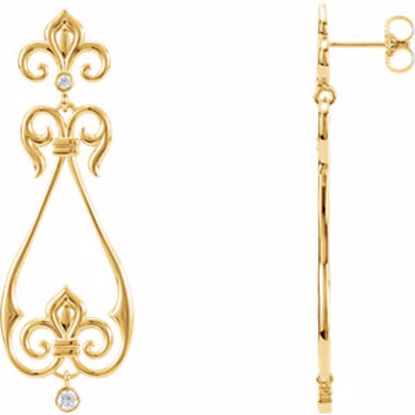 85630:600000:P 14kt Yellow 1/6 CTW Diamond Fleur-De-Lis Scroll Dangle Earrings