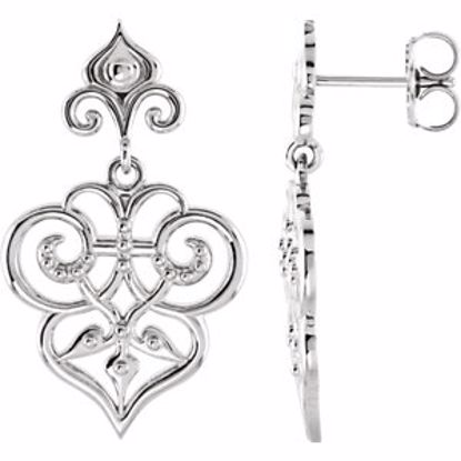 85588:2001:P Sterling Silver with 14kt White Post Decorative Dangle Earrings