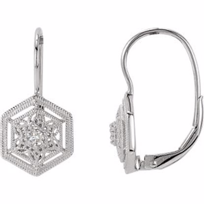 650209:100:P 14kt White 1/10 CTW Diamond Filigree Lever Back Earrings