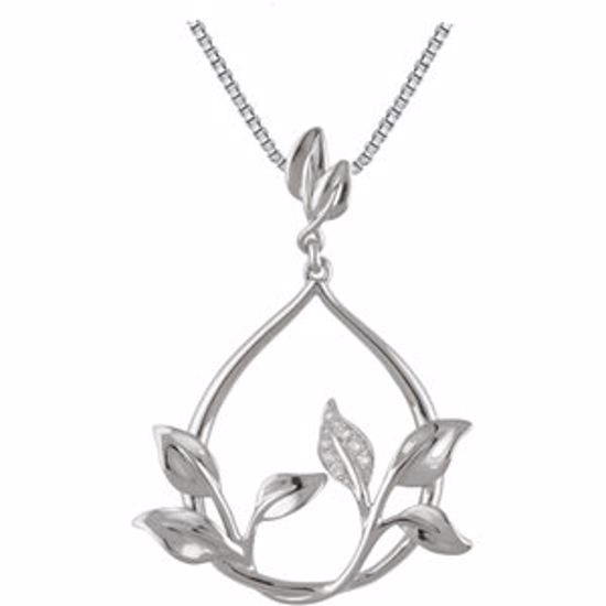 650880:101:P 14kt White .05 CTW Diamond Leaf Design 18" Necklace