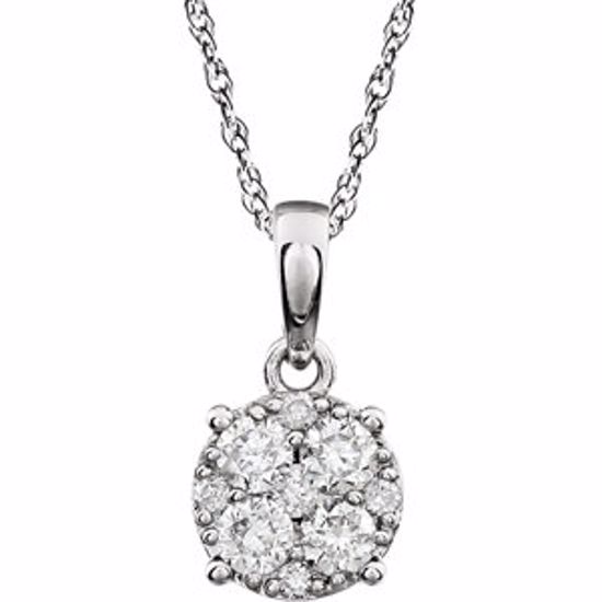 650859:100:P 14kt White 1/5 CTW Diamond Cluster 18" Necklace