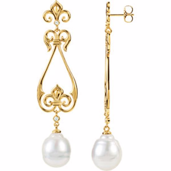 85527:1004:P 14kt Yellow South Sea Cultured Pearl & .05 CTW Diamond Earrings