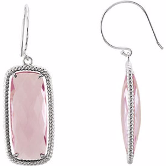 85650:70000:P Sterling Silver Cushion Rose Quartz Rope-Styled Dangle Earrings