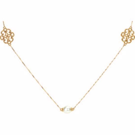 NCK228:100:P 14kt Yellow Pearl Station Necklace 40"